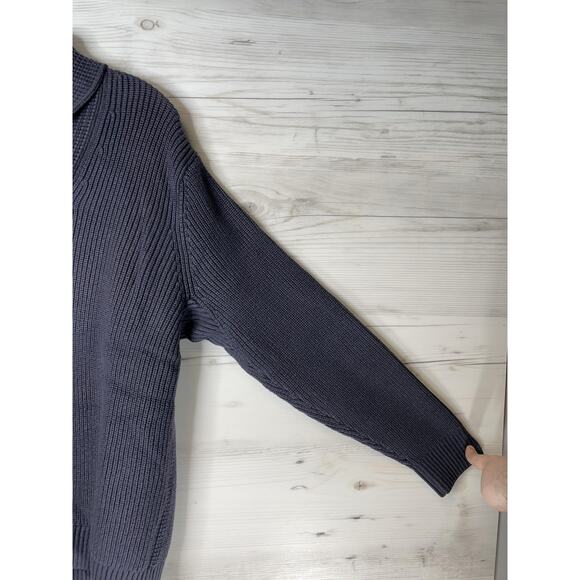 Duluth Trading Sweater Mens XL Ink Blue Shawl Collar Button Knit Elbow Patch - Picture 3 of 10